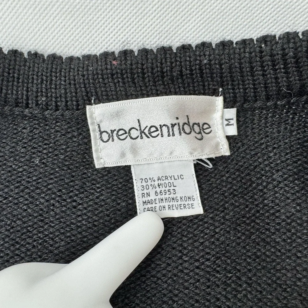 Breckenridge Vintage Black Floral Embroidered Wool Blend Cardigan Sweater Mens M - Picture 5 of 8
